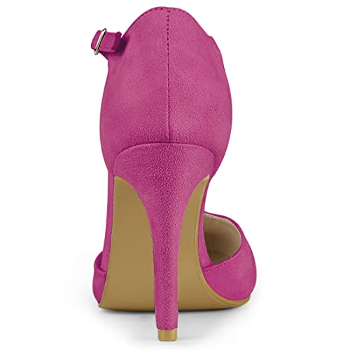 Allegra K Women Rounded Toe Stiletto Heel T-Strap Dress Hot Pink Pumps - 10 M US3