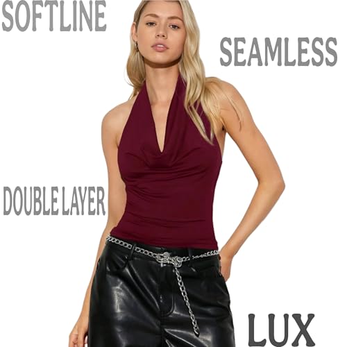 Image of SIGHTBOMB SOFTLINE Double Layered Cuddle Baby Cowl Neck Halter Seamless Ultra Soft Sleeveless Formal WEAR /Casual WEAR TOP for Women