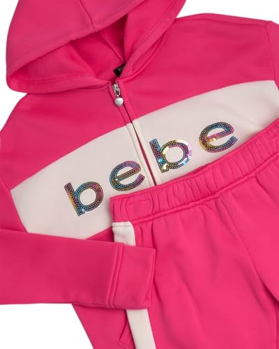 bebe Girls' Jogger Set - 2 Piece Sequin Fleece Zip Up Hoodie and Jogger Pants - Cute Matching Outfits for Girls (Sizes: 7-12)3