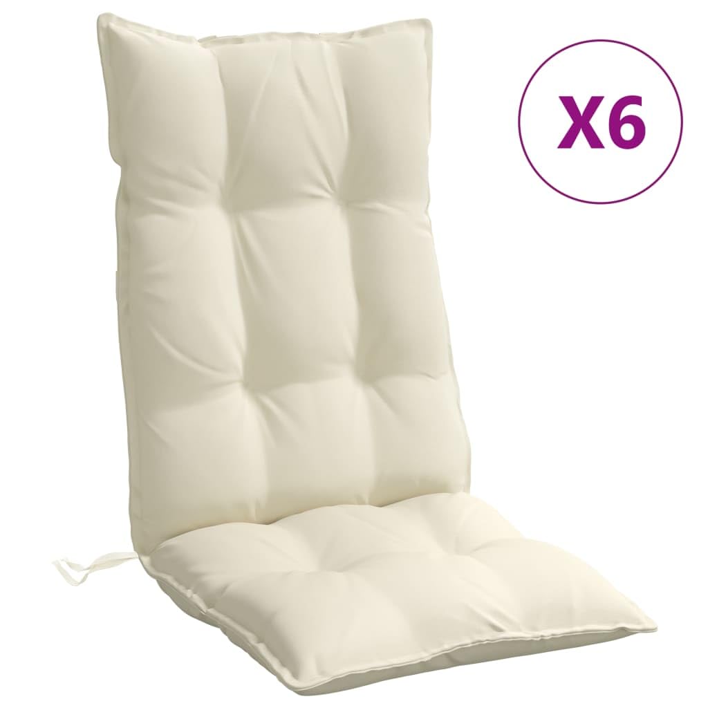 6er Set Hochlehner-Auflagen Creme Oxford-Gewebe 120 x 50 x 7 cm Gartenstuhlauflagen Polsterauflagen für Hochlehner-Gartenstühle Stuhlkissen mit Gummiband