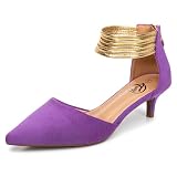 Trary Purple Heels Pumps Shoes Women Closed Pointed Toe Kitten Heels Comfortable Ankle Strap Pumps Party Suede Dress Shoes, Size 6.5