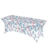 Mateju Florales Blanco Mantel Mesa Rectangular, Manteles de Elastano Elástico para Bodas, Bares, Artesanías, Exposiciones, Cóctel, Banquete, Fiestas (Azul,183x76x76cm)