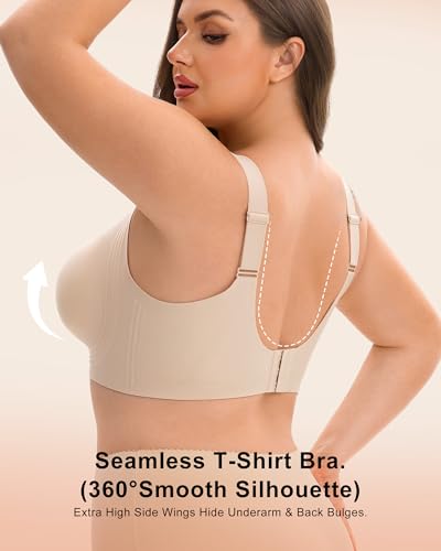 obind Wireless Jelly Bras for Women Supportive Push Up Bra Full Coverage No Underwire Seamless Plus Size Comfort Everyday Older T-Shirt Bralette Nude — view 4