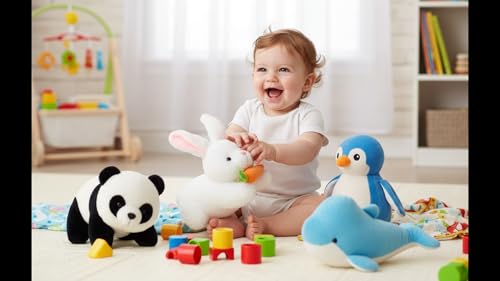 Image of Pack of 4 Soft Toys Combo (Penguin, Dolphin, Rabbit, Panda) 28 cm | Cute Plush Animal Toys for Kids, Babies | Soft Cuddly Stuffed Toys Gift for Boys & Girls.