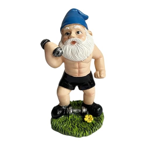 Shurzzesj Funny Workout Garden Gnomes Statues, Outdoor Humorous The Muscular, Barbell And Dumbbell Gnomes Decorations, Indoor Whimsical Figurine For Home Tabletop, Garden Statue, Red Resin