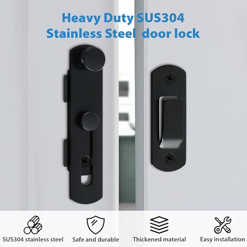 Image of Alise 2Pcs Flip Latch Gate Latches, 4 inch Safety Door Lock for Barn Wood Fence Sliding French Doors,Heavy Duty SUS304 Stainless Steel Gate Hardware Matte Black MS9500B-2P (Pack of 2)