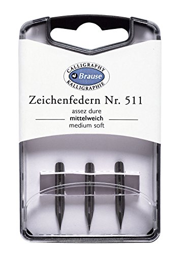 Brause 300511B Packung mit 3 Zeichnenfedern, mittelweich, mit feiner Spitze, ideal für Kalligraphie, 1 Pack