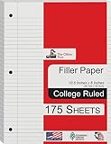 Back To School Supplies - Your One Stop Shop - COLLEGE RULED - Filer Paper, Loose Leaf Paper, 3 Holed Punched, Red Line Margin - 8