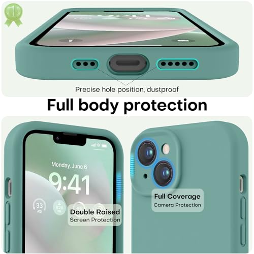 Image of LOVE 3000 Designed for iPhone 14 Case, Premium Silicone with [Soft Anti-Scratch Microfiber Lining] Shockproof Protective Phone Case for Men Women Girls 6.1 inch, Pine Green