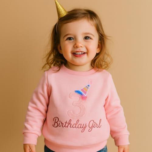 Yoolhamy Baby Mädchen Geburtstag Sweatshirt für Kinder Outfits T Shirt Brief Stickerei Pullover Kleidung für Kleinkind Geburtstag Geschenk Top (DE/NL/SE/PL, Alter, 3 Jahre, 4 Jahre, Regular, Pink)