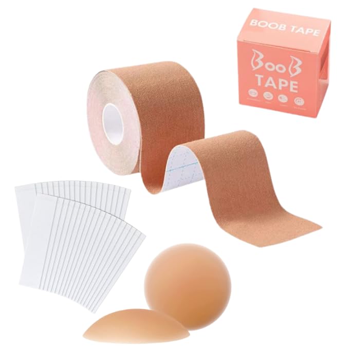 Boob Tape with 2 Silicone Reusable Nipple Pasties & 36 Fashion Tape, Multipurpose Body Tape for Women Push Up & Lifting Breast Lift Bra Tape, Double Sided Tape and Nipple Pads-image-38