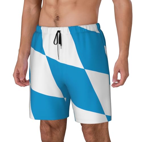 Bavarian Flag Print Men's Casual Swim Shorts, Comfortable Double Layer Beach Trunks for Lounging & Swimming2