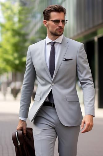 Mens Slim Fit Suits 2 Piece Wedding Suit for Men Groomsmen Suit One Button Blazer Pants Formal Prom Suit4