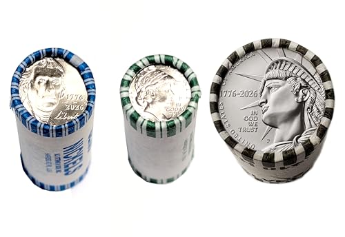 2026 P Mint 3 Roll Set - Nickel, Dime, and Half Dollar - 1776-2026 Dual Date Semiquincentennial Coinage Philadelphia (P) Mint Uncirculated