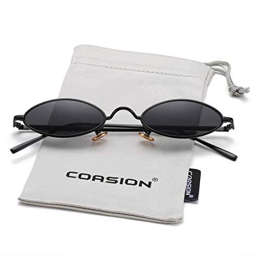 Image of COASION Vintage Small Oval Aesthetic Sunglasses Retro for Women Men Hippie Cool Metal Frame Sun Glasses