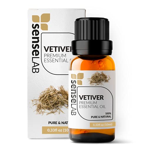 SenseLAB Huile essentielle de vétiver - Huile de vétiver naturelle 100% pure pour diffuseur d'aromathérapie - Concentration et apaisement des tensions - Huile parfumée (10 ml)