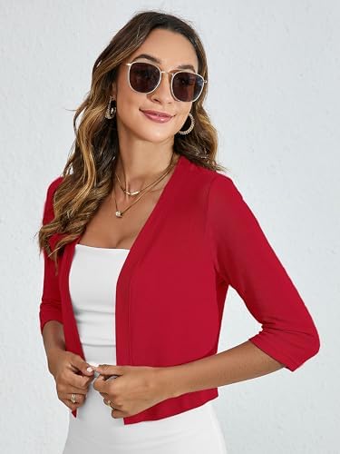Heymoments Women's Thin Shrugs 3/4 Sleeve Lightweight Cropped Tops Open Front Cardigan for Dress - Image 2