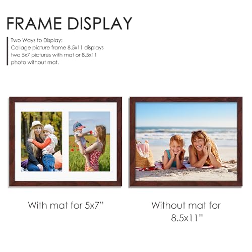 Image of DUENPY 8.5x11 Double 5x7 Picture Frame Double Picture Frame Displays Two 5x7 inch Photos Available Horizontal Wall Mounting Display and Vertical Redwood