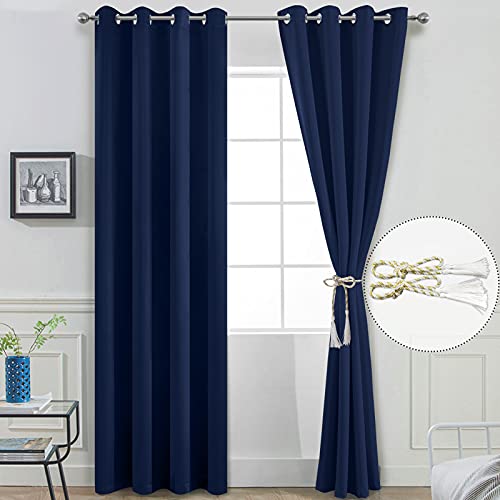 Yakamok Blackout Grommet Curtain Set, Thermal Insulated Light Blocking Window Drapery Bedroom/Living Room, Navy Blue Color, Set of 2, W52 x L96