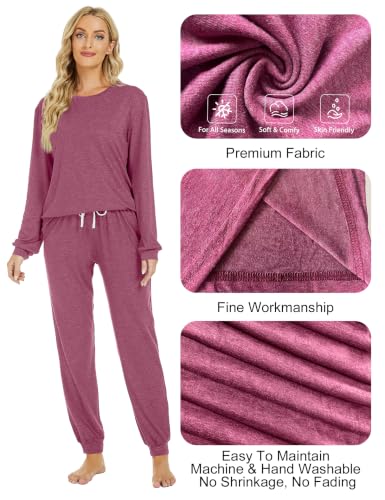 Image of LOCUBE Women's Pajama Set Soft Comfy 2-Piece Long Sleeve Lounge Sleepwear with Drawstring Pants and Pockets