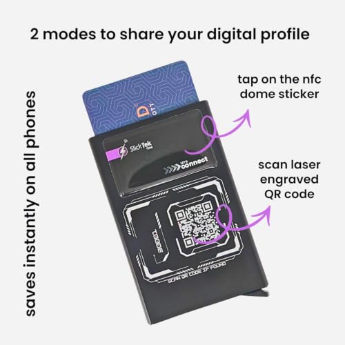 Image of Zip-Tap NFC Digital Contact Sharing Wallet Black Metal Laser Engraved Cyberpunk Design with Software RFID Blocking Aluminum Slim Front Pocket (Utopia)