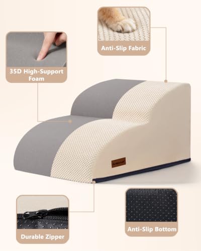 Image of Aodisman Dog Stairs for Small Dogs, Extended 2-Step Pet Ramp for Couch