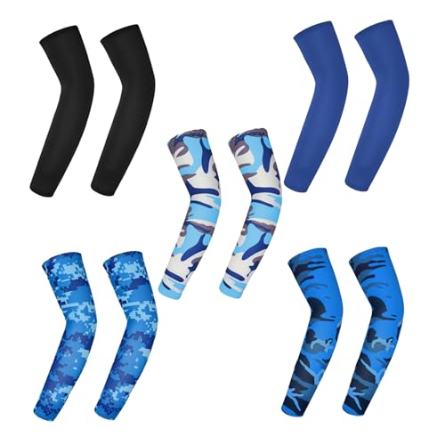 Peosaard Mangas de protección solar, 5 pares mangas para el brazo para niños con de protección solar brazo de enfriamiento para niños actividades al aire libre de verano, manga de baloncest