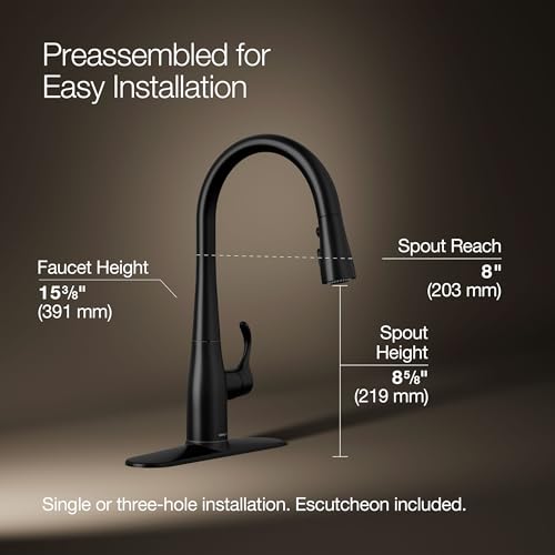 Image of KOHLER K-597-BL Simplice Pull Down Kitchen Faucet, 3-Spray Faucet, Kitchen Sink Faucet with Pull Down Sprayer, Matte Black