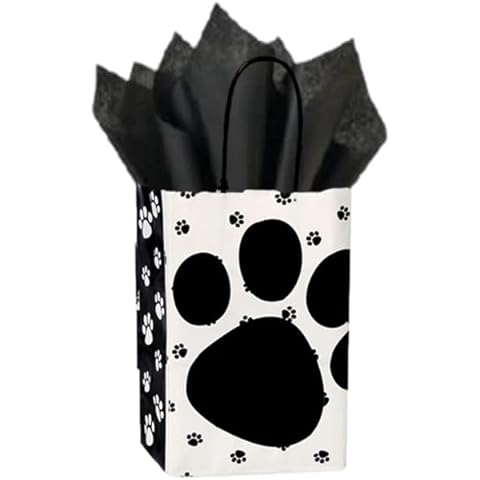 Chalkallaboutit Paw Print White Gift Bag Set Set of 5 small gift bags with RED tissue (5) (Black) Cover