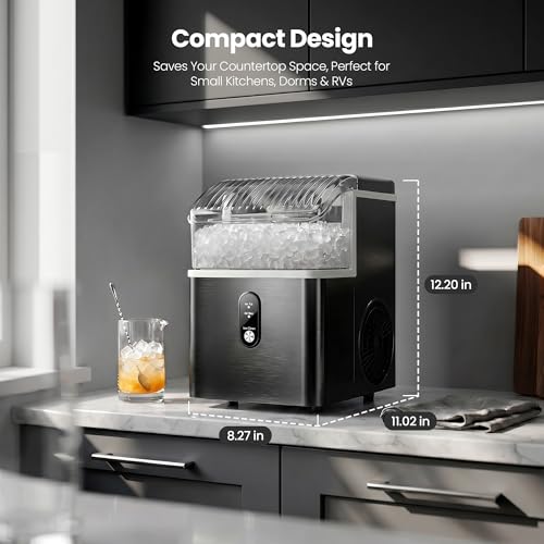 Image of Crzoe Nugget Ice Maker Countertop, 35Lbs /Day, Ice Machine Countertop with Basket and Scoop, Ready in 7 Mins, Portable Ice Maker with Self-Cleaning, Perfect for Home /Office /Party /Bar (Black)