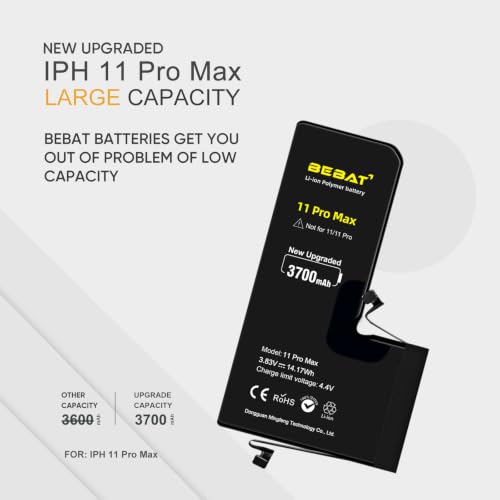 Image of Replacement for iPhone 11 PRO MAX Battery, 3700mAh High Capacity Li-ion Polymer Replacement Battery for Model A2218 A2161 A2220 with Professional Repair Tool Kits