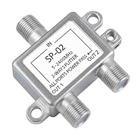 2-Fach SAT Splitter, Koaxial Verteiler, Sat Splitter, Antennenverteiler SAT Verteilerfür Satelliten und Kabelanlagen, TV Signalverteilung Stromversorgung, 5-2400 MHz, 2 Receiver Gleichzeitig Betreiben