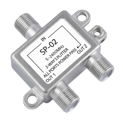 2 Vías Divisor de TV, Distribuidor Antena de Satélite y Cable, Rango de Frecuencia 5 2400 MHz, Alta Protección contra Interferencias, Carcasa Robusta y Fácil Instalación, Distribución