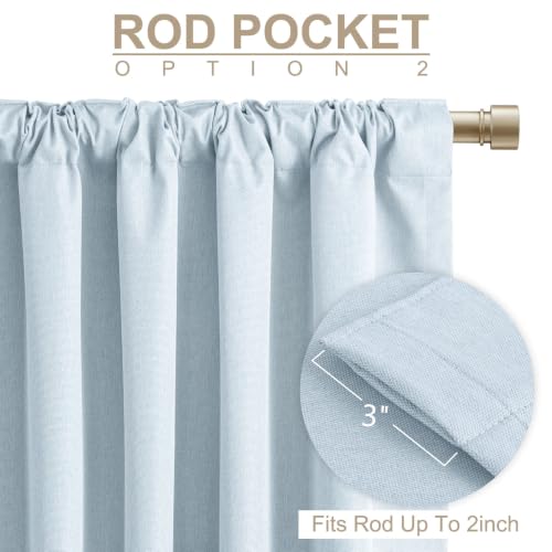 Image of Faux Linen Total Blackout Curtains for Bedroom 96 Inch Long Chambray Blue