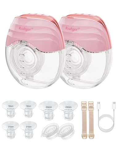 Image of Roabger Breast Pump, Hands Free Wearable Breast Pump, Portable Electric Breastfeeding Pump with 3 Modes & 8 Levels, Time Display, 19mm/21mm/24mm/27mm Flange, 2 Pack