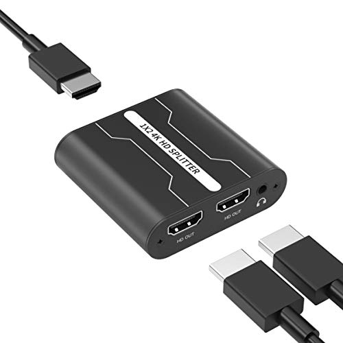 HDMI Splitter 1 in 2 Out with Audio Output, 4K HDMI Dual Monitor Adapter, HDMI Hub 4K@30Hz 1080P for Nintendo Switch Xbox PS4 Apple TV