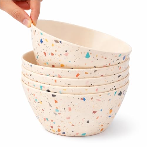 Bamboo Bowls Set of 4 – 6 Inch 20oz Toddler Bowl & Kids Bowls –Durable Kid Dishes and Snack Bowls for Kids –BPA Free, Lightweight, Dishwasher Safe, Non-Microwavable Toddler Bowls & Plates (Confetti)