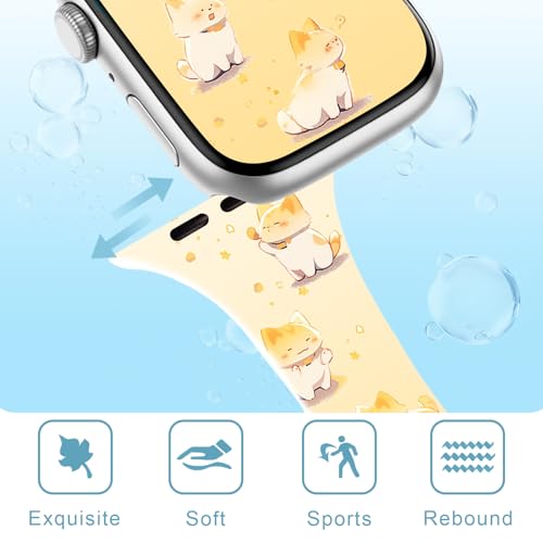 Image of Slim Cute Cartoon Band Printed Compatible with Apple Watch Bands 49mm 46mm 45mm 44mm 42mm 41mm 40mm 38mm Women, Silicone Adorable Printed Fadeless Pattern Design Strap for iWatch Series 11 10 9 8 7 6 5 4 3 2 1SE Cat