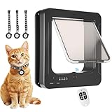 Smart Cat Door for Interior & Exterior, Cat Pet Door with 3 Collar Sensor Keys & 1 Remote Control & 4 Way Locking Cat Flap with RFID Collar Activated Opening