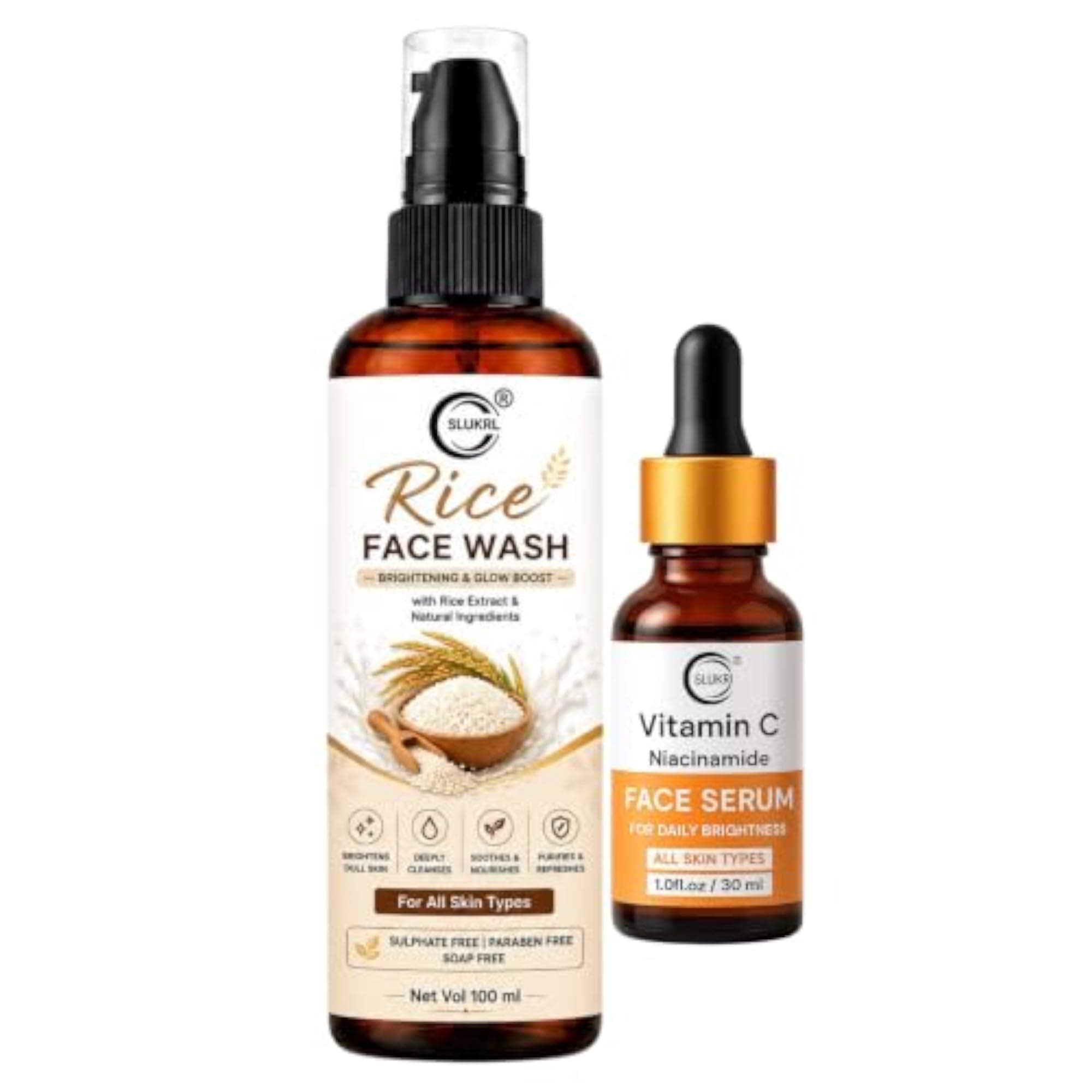 Rice Face Wash & Vitamin C Serum Set for Everyday Cleansing