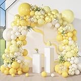 Amandir 173 Pcs Yellow Balloon Arch Kit, Double Stuffed Pastel Light Yellow Pearl White Sand Clear Balloons for Bee Lemon Wedding Bridal Shower Engagement Anniversary Birthday Party Decorations