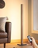 EDISHINE Wood LED Corner Floor Lamp, Modern Dimmable Light with Remote, Minimalist Standing Floor Light for Living Room, Bedroom, Office, 7 Color Temperature 2700~6000K, 46'