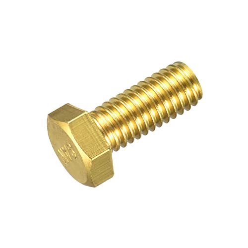 Image of uxcell Brass Hex Bolts, 3 /8-16x7 /8 1pcs Fully Thread Grade 4.8 Solid Brass Hexagon Head Bolt Machine Screws for Machinery