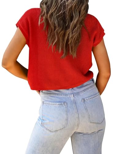 Image of LCXWFE Womens Summer Cropped Sweater Vest Trendy Cap Sleeve Crop Tops Crew Neck Loose Knit Tank Top