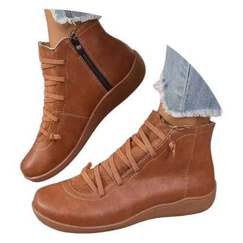 Winter Boots For Women Ankle Zipper Mid Calf Boots For Women Wide Calf Vintage Lace Up Wedge Low Heels Non Slip Shoe