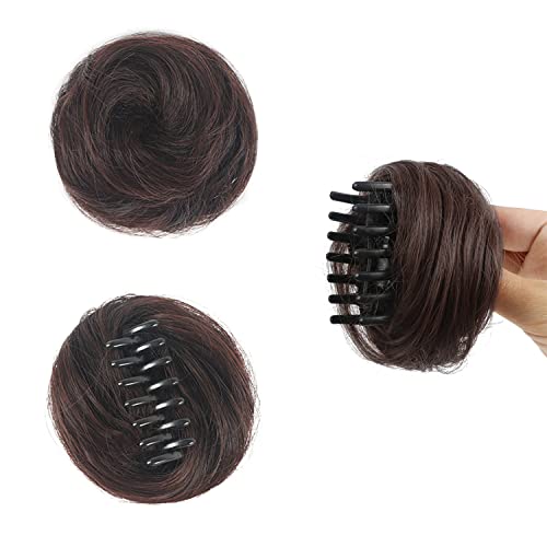 Dsoar 2PCS Mini Claw Fake Buns Straight Hair Bun Extensions Hair Donut Chignon Clip in Hair Scrunchies, Dark Brown, 2.0 count - Image 2
