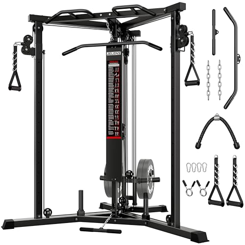 JELENS CC01 Fitness Cable Crossover Machine with High and Low Pulley System, Functional Trainer with with Pull Up Bars and Optional Bundle (Black, CC01 Cable Crossover Machine)