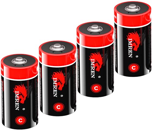 Imren Rechargeable Lithium C Batteries,4 Pack C Cell Battries with 4-in-1 USB-C Charging Cable,LR14 1.5V Lithium Batteries C Size 6000mWh for Flashlights, Remote Controls, Radios, Clocks, Toys