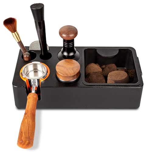 Guolich Espresso Tamping Station,8 in 1 Tamper Station Fit for Storage 51/53/58mm Espresso Knock Box,Distributor, Portafilter Holder& Espresso Machine Accessories(Black)