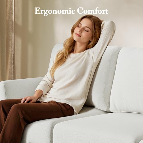 Image of Busaurus 3 Seater Sofa Couch with Deep Seats, 89 inch Mid Century Modern Upholstered Sofa, Comfy Sofas with Armrests, Couches for Living Room, Bedroom, Apartment and Office (Beige)